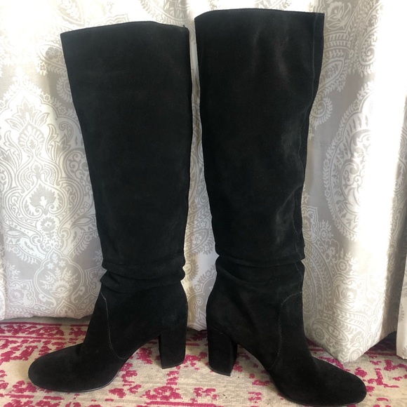 Suede over-the-knee slouch heel boots - Picture 4 of 16